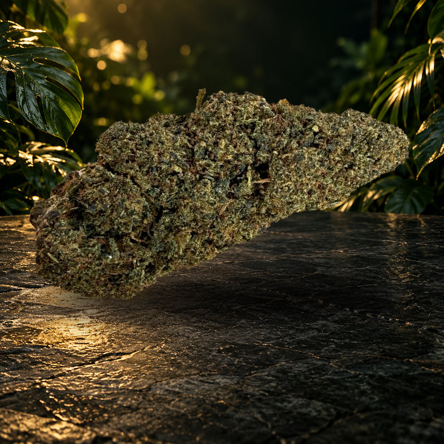 Jack Herer 40 % — fleur photographiée, décor jungle Monkey Garden CBD
